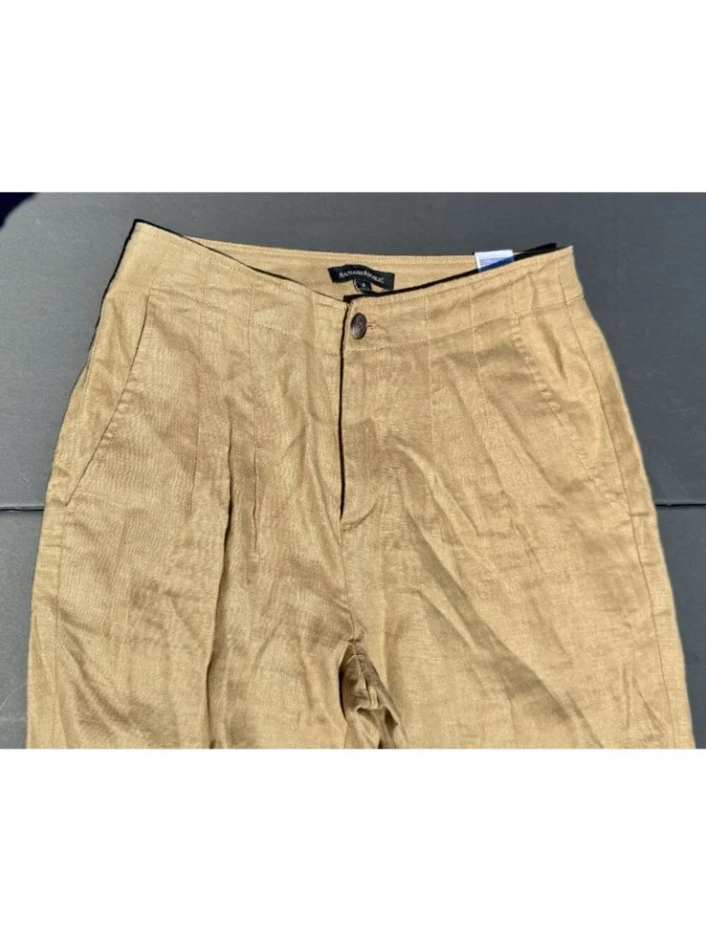 BANANA REPUBLIC 100% Linen Pants SIZE 0 Light Brown Pleated Trouser Wide Leg